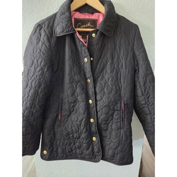 COACH Signature "C" Quilted Logo Monogram Snap Front Jacket Coat Women S - Picture 3 of 11